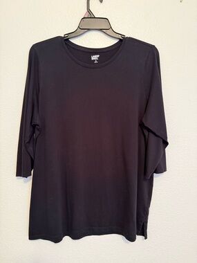 Lands' End Black Crewneck Tee - 3/4 Sleeve Size 1x